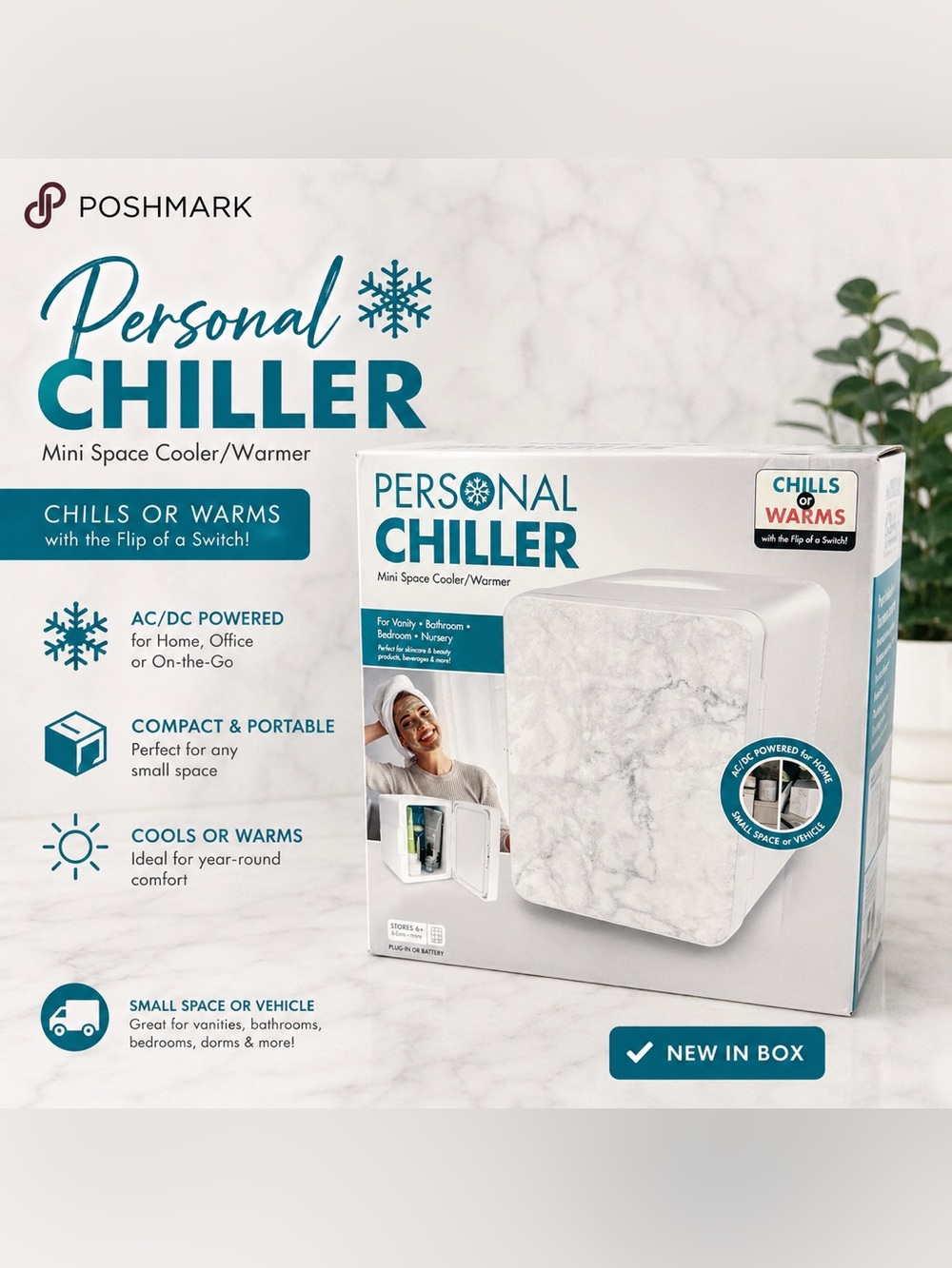 NIB Personal Chiller Mini Fridge Cooler & Warmer Marble Print AC/DC